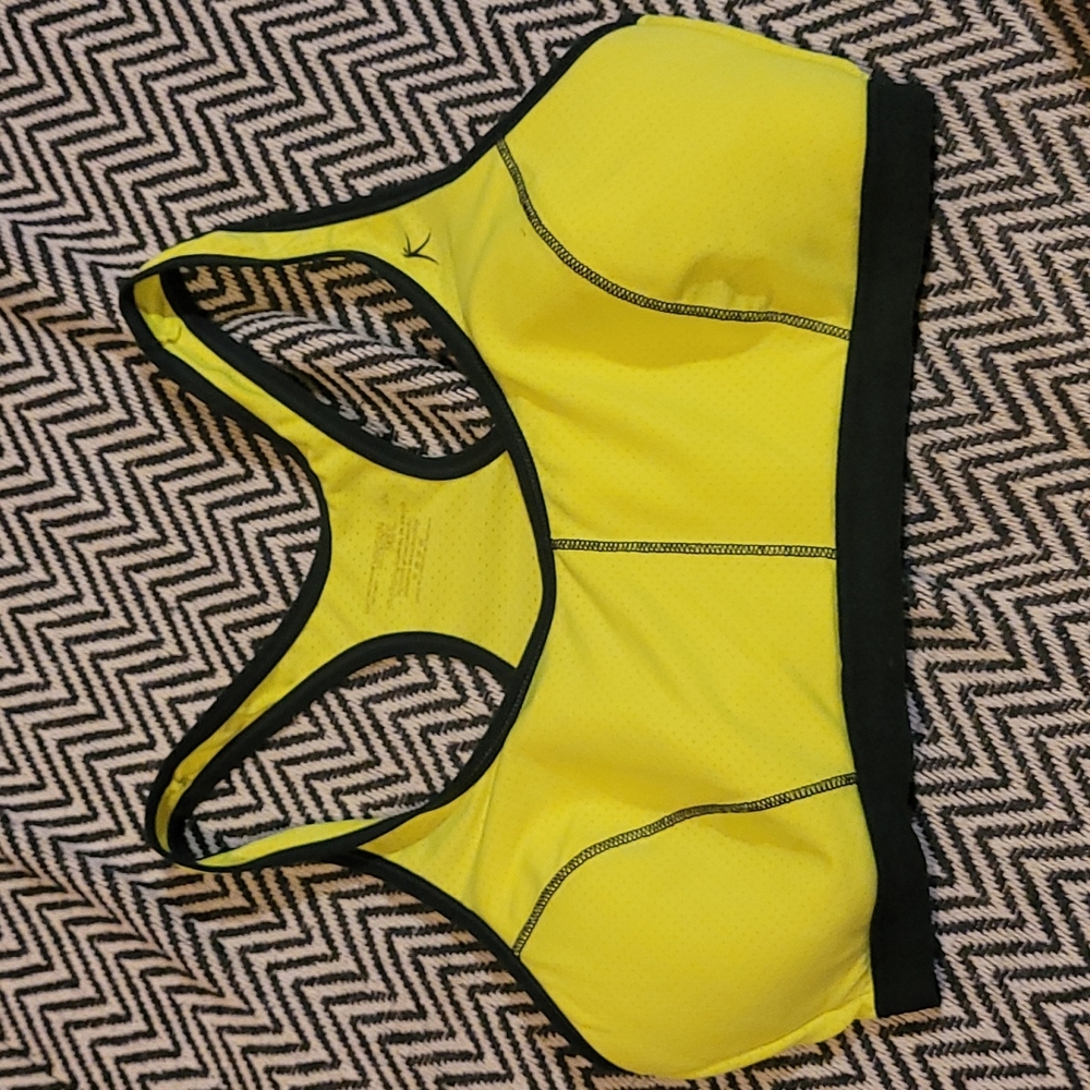 Danskin large bra sports bra racerback neon yellow grey womens